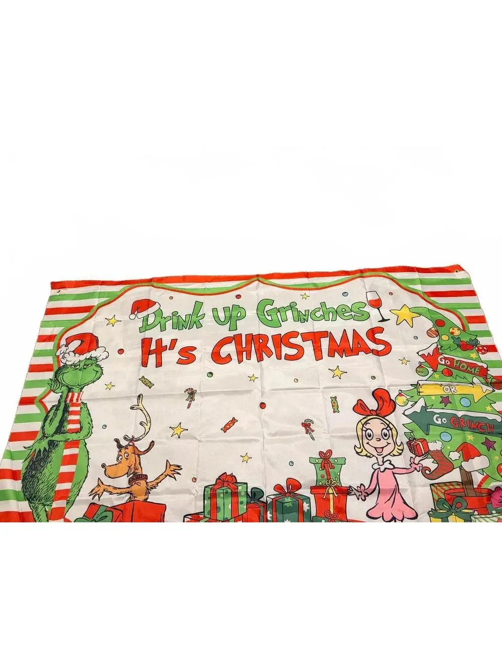 Christmas Grinch Themed Decorative Cloth Banner